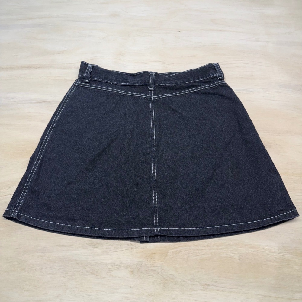 Y2K MGR Button-Front Denim Mini Skirt Black Vintage USA‎ Made A-Line Size 11 - Picture 2 of 10